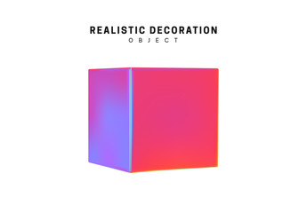 Poster - Square and cube. Realistic shape 3d objects with gradient holographic color of hologram. Decorative design elements isolated on white background. vector illustration