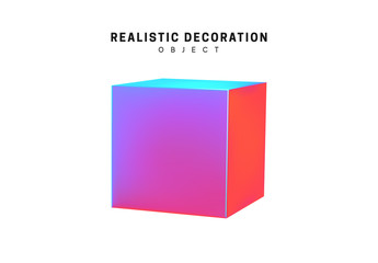 Poster - Square and cube. Realistic shape 3d objects with gradient holographic color of hologram. Decorative design elements isolated on white background. vector illustration