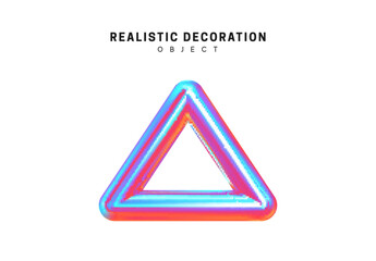 Poster - Triangle Realistic shape 3d objects with gradient holographic color of hologram. Geometric decorative design elements isolated on white background. vector illustration.