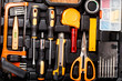 Top view of tools on the opened toolbox
