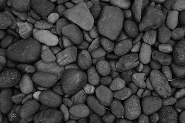 Wall Mural - black stone background, closeup pebble beach stone