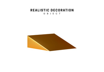 Poster - Golden geometric 3d object isolated on white background. Gold metallic geometry elements. Realistic acute triangle vector illustration.
