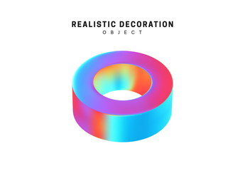 Wall Mural - Realistic shape 3d objects with gradient holographic color of hologram. Decorative design elements isolated on white background. vector illustration