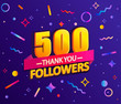 © tandav - Thank you 500 followers,thanks banner.First half thousand follower congratulation card with geometric figures,lines,squares,circles for Social Networks.Web blogger celebrate new number of subscribers.