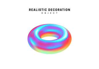 Poster - Realistic shape 3d objects with gradient holographic color of hologram. Decorative design elements isolated on white background. vector illustration