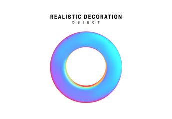 Poster - Realistic shape 3d objects with gradient holographic color of hologram. Decorative design elements isolated on white background. vector illustration