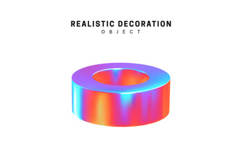 Poster - Realistic shape 3d objects with gradient holographic color of hologram. Decorative design elements isolated on white background. vector illustration