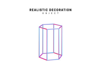 Poster - Geometry Realistic shape 3d objects with gradient holographic color of hologram. Geometric decorative design elements isolated on white background. vector illustration.