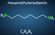 © bacsica - Hexamethylenediamine diamine molecule. It is monomer for nylon. Structural chemical formula on the dark blue background