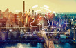 Cloud computing with the New York City skyline near midtown