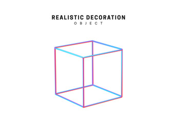 shaped linear square, cube realistic shape 3d objects with gradient holographic color of hologram. g