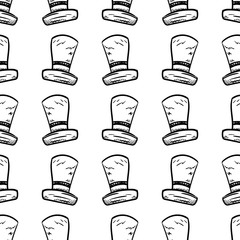 Poster - Handdrawn seamless pattern hat doodle icon. Hand drawn black sketch. Sign cartoon symbol. Decoration element. White background. Isolated. Flat design. Vector illustration