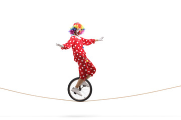 Canvas Print - Cown riding a unicycle on a rope