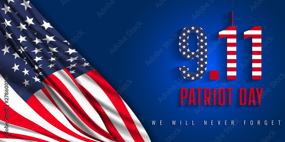9/11 Patriot Day, September 11. "We Will Never Forget". National day of remembrance. - obrazy, fototapety, plakaty 