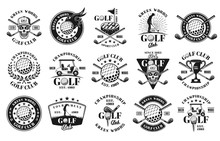 Big Set Of Fifteen Golf Vector Monochrome Emblems