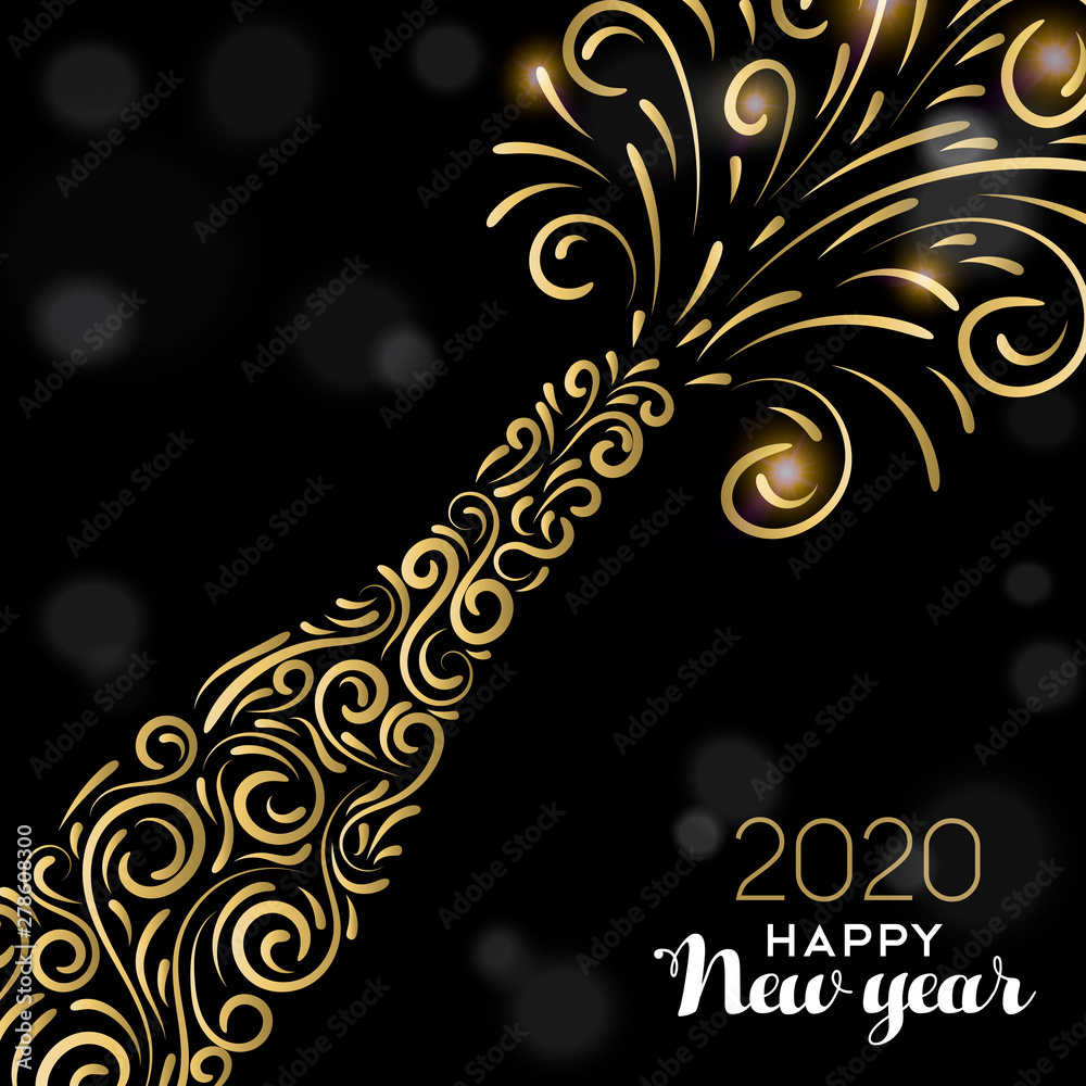 Happy New Year 2020 card of gold party drink - obrazy, fototapety, plakaty 