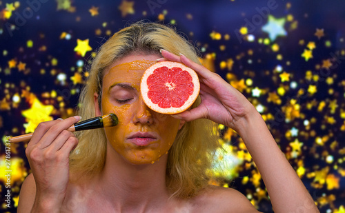 Download Woman Using A Homemade Mask For Oily Skin With Grapefruit Yolk And Honey Buy This Stock Photo And Explore Similar Images At Adobe Stock Adobe Stock PSD Mockup Templates