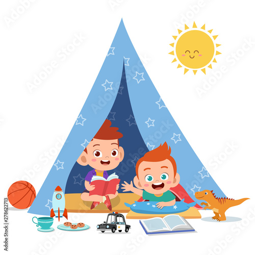 Fotomural kids play on tent vector illustration