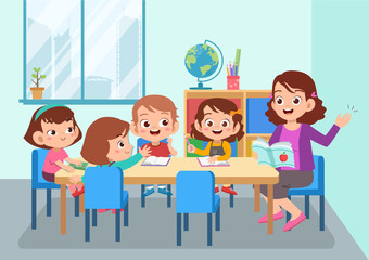 teacher with student vector illustration isolated