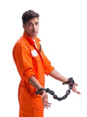 Wall Mural - Prisoner with his hands chained isolated on white background