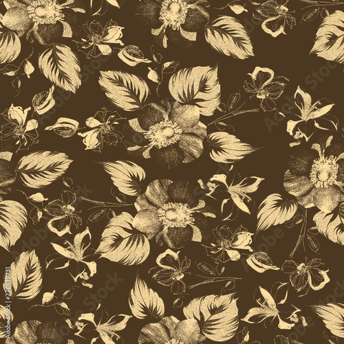 beautiful flower seamless pattern with branches and leaves
