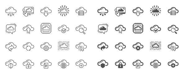 Poster - cloud data and technology line icons. set of hosting, computing data and file storage icons. archive
