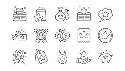 Poster - Loyalty program line icons. Bonus card, Redeem gift and discount coupon signs. Lottery ticket, Earn reward and winner gift icons. Linear set. Vector