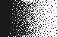 The Pixels Are Scattered, Dissolve. Vector Monochrome Style. Abstract Random Squares, Background. Template. Monochrome Style.