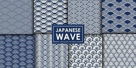 Japanese wave seamless pattern collection, Abstract background, Decorative wallpaper.