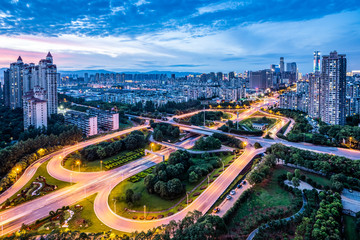 Poster - shanghai interchange overpass and elevated road in nightfall 