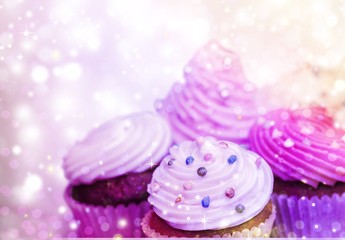 Poster - Tasty Colorful cupcakes on background