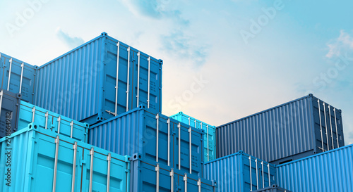 Fotografía Stack of blue containers box, Cargo freight ship for import export 3D