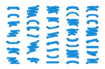 Poster - Flat vector ribbons. Flat blue ribbons banners isolated on white background. Set of blue ribbons.