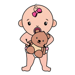 Poster - cute little baby girl with bear teddy