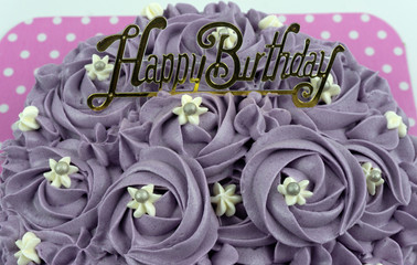 Happy Birthday cake on white background, Closeup Front view Food concept..