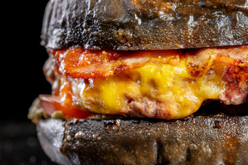 Wall Mural - Beef black burger with cheese and egg.