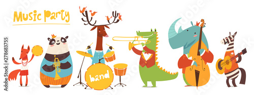 Cuadros en Lienzo Vector music poster with cute cartoon musicians