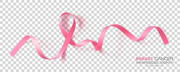 Breast Cancer Awareness Month. Pink Color Ribbon Isolated On Transparent Background. Vector Design Template For Poster.