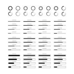 Set loading bar progress icons isolated on white background