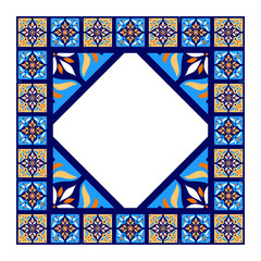Wall Mural - Tile frame vector. Vintage border pattern. Traditional mosaic ceramic decor design. Mexican talavera, italian sicily majolica, spanish, portuguese azulejos, motifs.