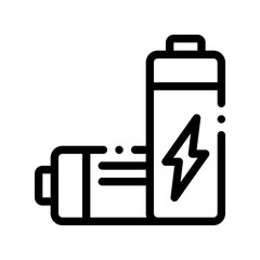 Poster - Useless Electric Battery Vector Thin Line Icon. Battery Industrial Environmental Pollution, Chemical Contamination Linear Pictogram. Dirty Soil, Water, Air Contour Illustration