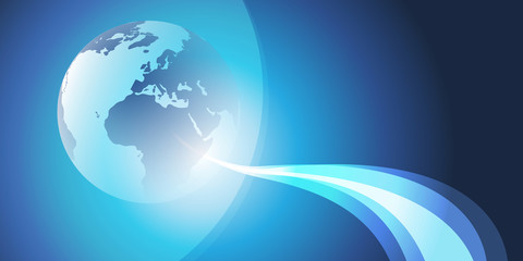Poster - Global Networks, Business and Trading Design Concept with Wavy Lines and Earth Globe - Vector Template for Your Business 