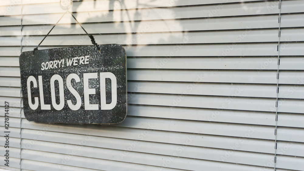 open and closed sign in the window with blind shade background Stock ...