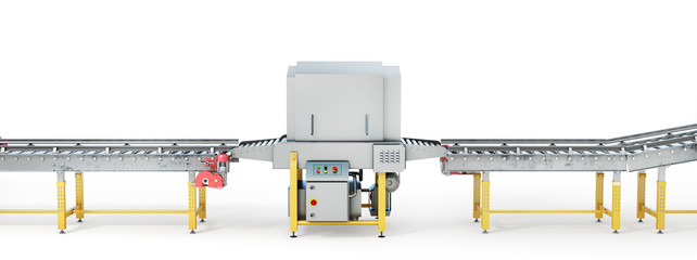 Conveyor line on a white background. 3d illustration