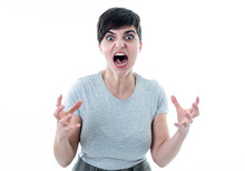 Human Expressions And Emotions. Desperate Young Attractive Woman With Angry Face Looking Furious