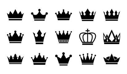 Poster - Vector flat crowns. Crown silhouettes isolated on white background.