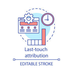 Last-touch attribution concept icon. Marketing channel analysis idea thin line illustration. Attribution modeling type. Traffic and conversions. Vector isolated outline drawing. Editable stroke