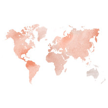 Red Watercolor Map Of World. Vector Illustration