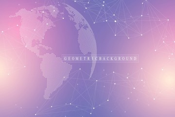 Leinwandbilder - Global network connection. Geometric abstract background with connected line and dots. Network and connection background for your presentation. Graphic polygonal background. Vector illustration.
