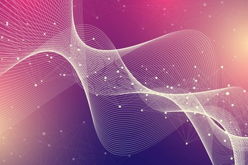 Fototapete - Expansion of life. Colorful explosion background with connected line and dots, wave flow. Visualization Quantum technology. Abstract graphic background explosion, motion burst, vector illustration.